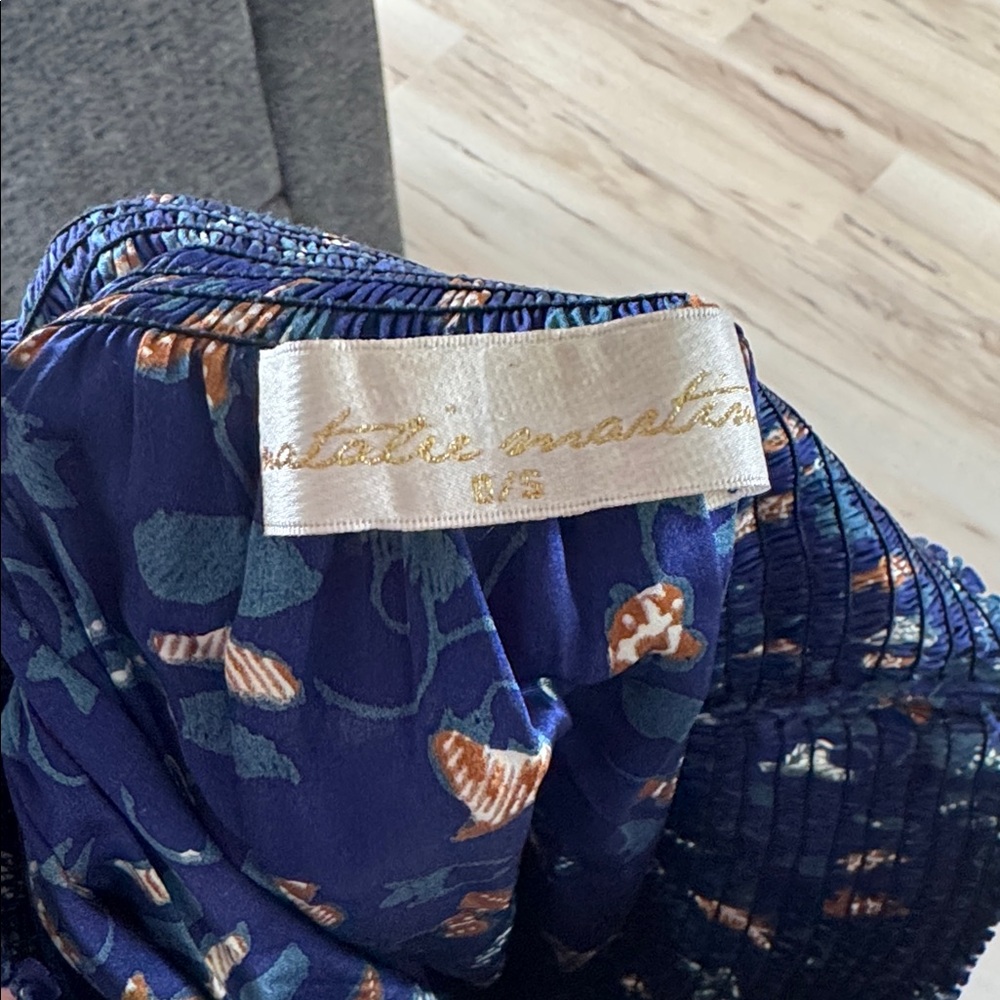 Natalie Martin 100% SILK midi skirt, high waisted blue pattern - Picture 3 of 5